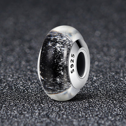 Genuine 925 Sterling Silver Black Pattern European Murano Glass Charm Beads fit Women Bracelets & Bangles Jewelry SCZ066