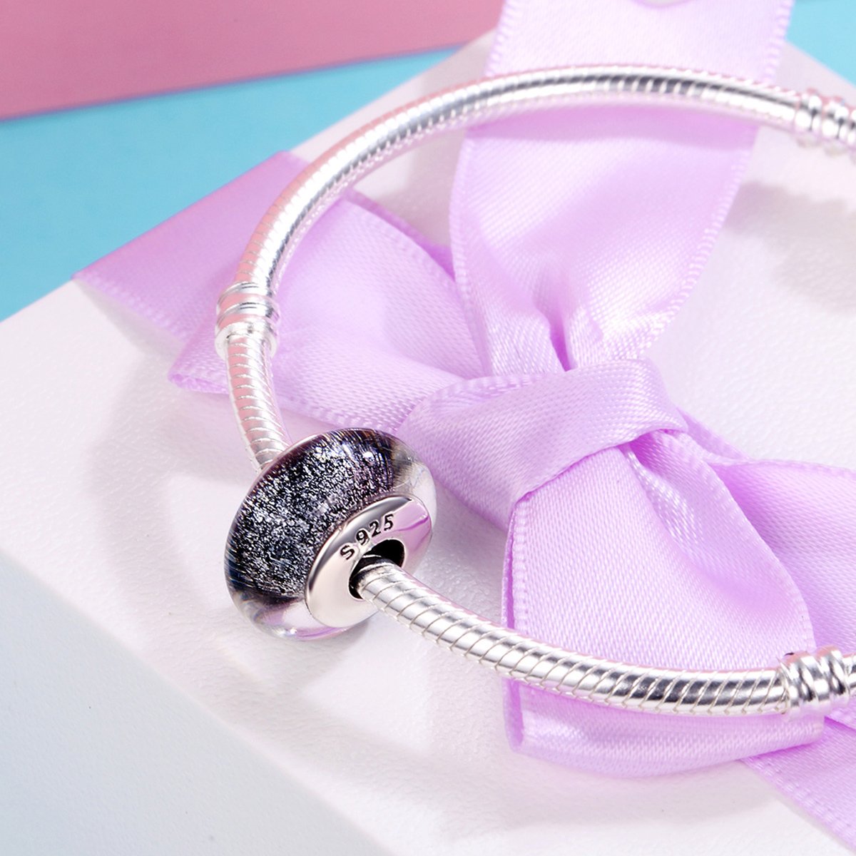 Genuine 925 Sterling Silver Black Pattern European Murano Glass Charm Beads fit Women Bracelets & Bangles Jewelry SCZ066