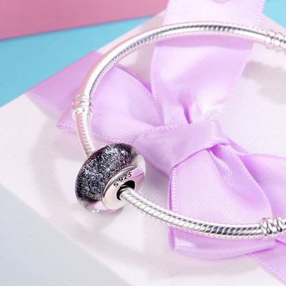 Genuine 925 Sterling Silver Black Pattern European Murano Glass Charm Beads fit Women Bracelets & Bangles Jewelry SCZ066