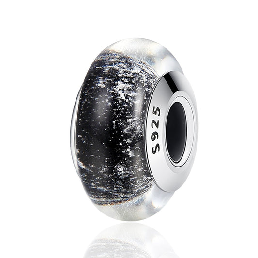 Genuine 925 Sterling Silver Black Pattern European Murano Glass Charm Beads fit Women Bracelets & Bangles Jewelry SCZ066