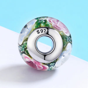Spring Collection 100% 925 Sterling Silver Flower Petal Green Murano Glass Beads fit Charm Bracelet Jewelry S925 SCZ073