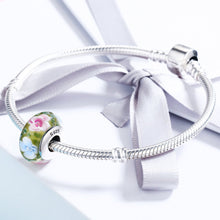 Load image into Gallery viewer, Spring Collection 100% 925 Sterling Silver Flower Petal Green Murano Glass Beads fit Charm Bracelet Jewelry S925 SCZ073