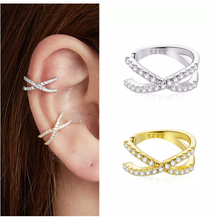 Load image into Gallery viewer, 925 Sterling Silver CZ Cross Over Ear CUFFS