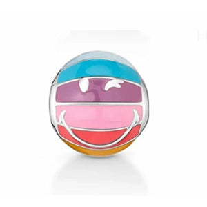 925 Sterling Silver Smiley Face Colourful Ball Bead Charm