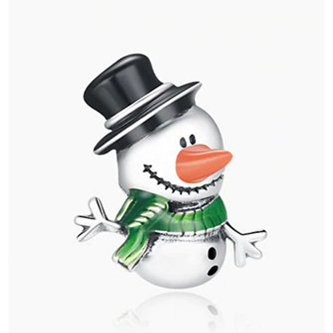 925 Sterling Silver Colourful Snowman Christmas Bead Charm