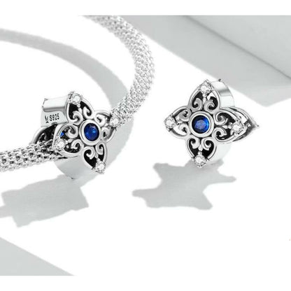 Blue CZ Openwork Vintage Retro Bead Charm