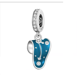 925 Sterling Silver Blue Enamel Twisted Clock Dangle Charm