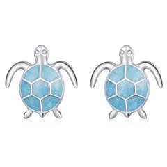 925 Sterling Silver Blue Enamel Sea Turtle Earrings