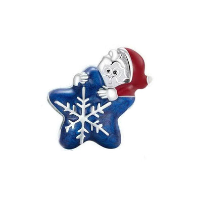 925 Sterling Silver Santa Holding A Snowflake Bead Charm