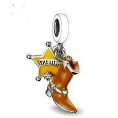 925 Sterling Silver Toy Story Woody Sheriff Cowboy Boot Enamel Dangle Charm
