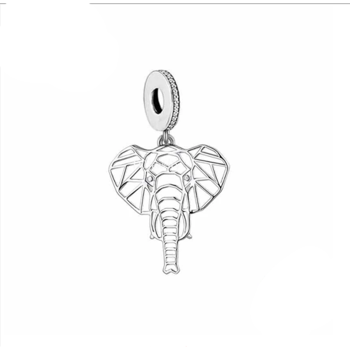 925 Sterling Silver Openwork Elephant Dangle Charm