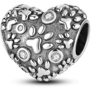 925 Sterling Silver Dog Paw Heart Bead Charm